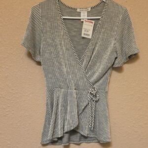 T.J.Maxx Black and White Striped Wrap Blouse